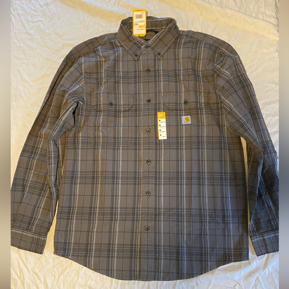 Carhartt loose fit midweight chambray long sleeve plaid shirt NWT